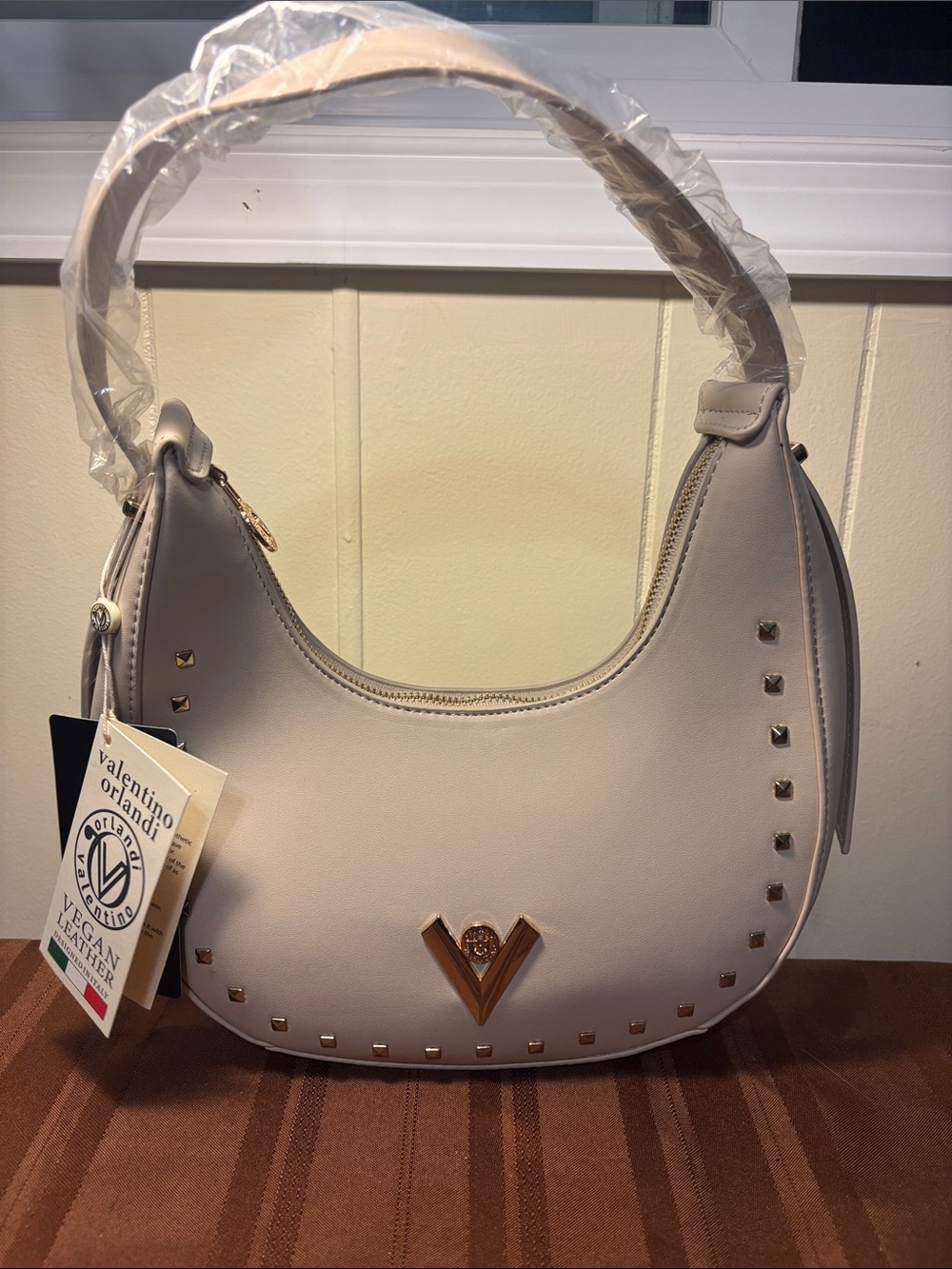 NWT Valentino Orlandi Studded Crescent Hobo Bag with Detachable Wallet